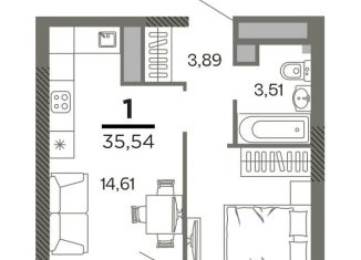 1-комнатная квартира на продажу, 35.5 м2, Рязань