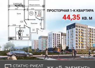 Продам однокомнатную квартиру, 44.4 м2, Крым
