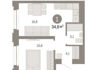 1-комнатная квартира на продажу, 34.6 м2, Москва, ВАО
