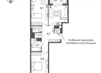 2-комнатная квартира на продажу, 65.2 м2, Санкт-Петербург, Измайловский бульвар, 9, метро Балтийская