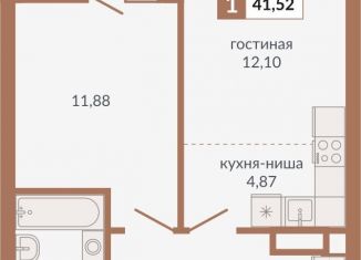 1-ком. квартира на продажу, 41.5 м2, Екатеринбург