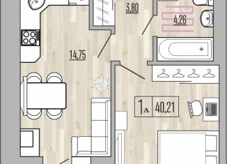 Продается 1-ком. квартира, 40.2 м2, Рыбное, Перспективная улица, 16