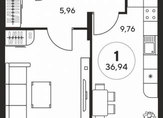 Продается 1-ком. квартира, 36.9 м2, Ростов-на-Дону, ЖК Гринсайд