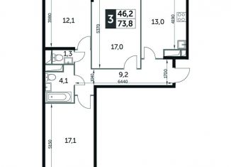 Продам трехкомнатную квартиру, 73.8 м2, городской округ Мытищи, жилой комплекс Датский квартал, к3