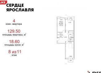 Продажа 4-комнатной квартиры, 129.5 м2, Ярославль, ЖК Сердце Ярославля