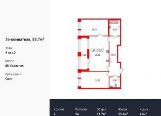 2-комнатная квартира на продажу, 83.7 м2, Санкт-Петербург, проспект Энгельса, 27БЦ, проспект Энгельса