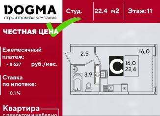 Продается квартира студия, 22.4 м2, Краснодар, ЖК Самолёт-3