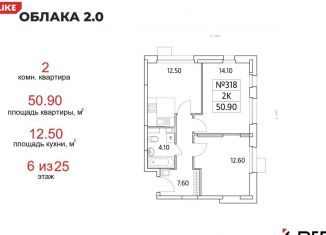 Продам 2-ком. квартиру, 50.9 м2, Люберцы, жилой комплекс Облака 2.0, к1.1, ЖК Облака 2.0