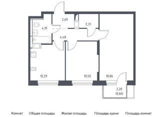 2-комнатная квартира на продажу, 54 м2, Московская область, жилой комплекс Прибрежный Парк, 9.1