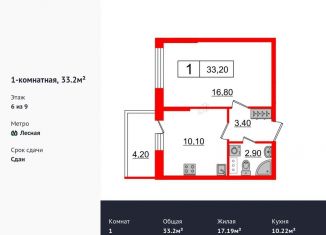 Продается 1-комнатная квартира, 33.2 м2, Санкт-Петербург, улица Александра Матросова, 3с1, ЖК Притяжение