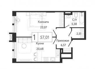 1-комнатная квартира на продажу, 57 м2, Москва, район Нагатинский Затон