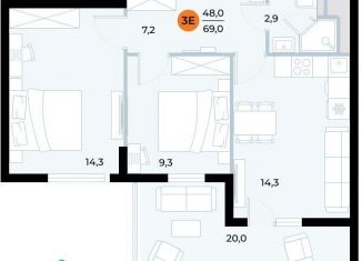 Продаю 2-комнатную квартиру, 68 м2, поселок городского типа Заозерное