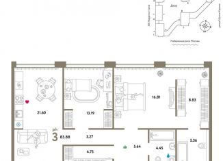 Продам трехкомнатную квартиру, 83.9 м2, Москва