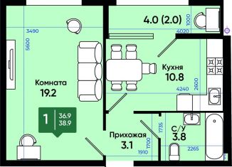 Продается 1-комнатная квартира, 38.3 м2, Ростовская область, улица Олимпийское Кольцо, 36к14