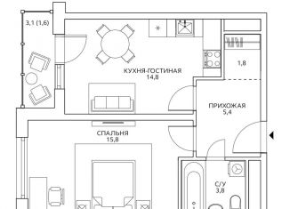 Продаю 1-комнатную квартиру, 43.2 м2, Москва, Хорошевский район, улица Маргелова, 3к4