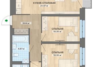 Продам 3-комнатную квартиру, 80.2 м2, Екатеринбург, ЖК Северное Сияние, улица Уральских Рабочих