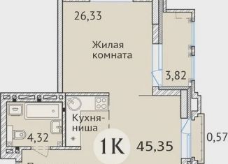 Однокомнатная квартира на продажу, 45.3 м2, Новосибирск, улица Дуси Ковальчук, 248/1