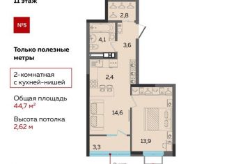 2-комнатная квартира на продажу, 45 м2, Ижевск, проспект Конструктора М.Т. Калашникова, 21, ЖК Матрёшка Сити