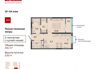 Продается двухкомнатная квартира, 44 м2, Ижевск, проспект Конструктора М.Т. Калашникова, 21, ЖК Матрёшка Сити