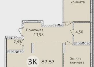 3-комнатная квартира на продажу, 87.8 м2, Новосибирск, улица Дуси Ковальчук, 248/1, ЖК Заельцовский