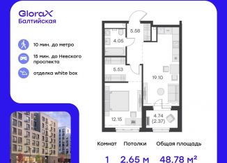 Продам 1-ком. квартиру, 48.8 м2, Санкт-Петербург, улица Шкапина, 43-45Б, метро Балтийская