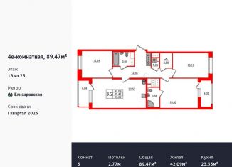 Продам 3-комнатную квартиру, 89.5 м2, Санкт-Петербург, метро Елизаровская