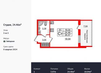 Продается квартира студия, 24.5 м2, Санкт-Петербург, метро Звёздная