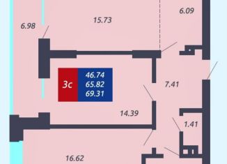 Продается трехкомнатная квартира, 69 м2, Новосибирск, Светлановская улица, 52, метро Гагаринская