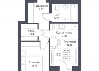 1-ком. квартира на продажу, 43.1 м2, Новосибирск