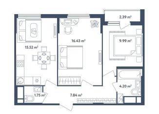 Продажа 2-комнатной квартиры, 56.9 м2, поселок Мещерино