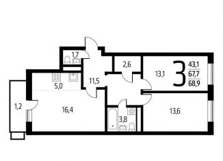 3-комнатная квартира на продажу, 68.9 м2, Москва, проезд Воскресенские Ворота, Тверской район