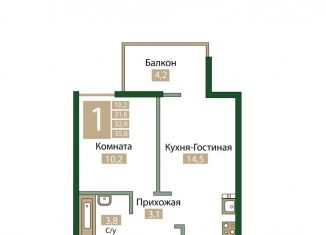 Продажа 1-комнатной квартиры, 35.8 м2, Крым