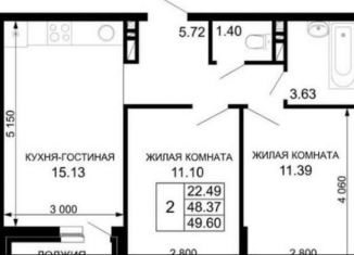 Продается двухкомнатная квартира, 49.6 м2, Краснодар, Скандинавская улица, 1к1, Прикубанский округ