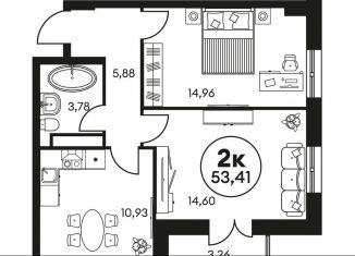 Продается двухкомнатная квартира, 53.4 м2, Ростовская область