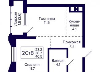 Продам двухкомнатную квартиру, 40.5 м2, Новосибирск, улица Фрунзе, с1