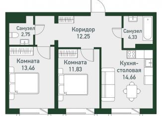 Продается двухкомнатная квартира, 59.3 м2, посёлок Западный