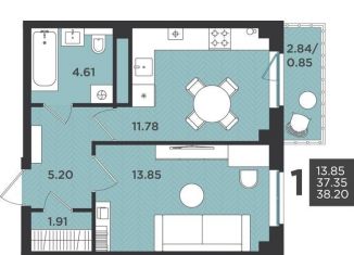 Продажа 1-комнатной квартиры, 38.2 м2, Ленинградская область