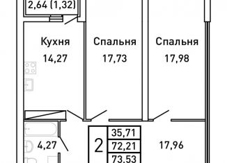 Продам двухкомнатную квартиру, 73.5 м2, Самара, метро Российская