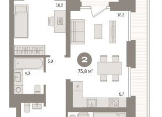 2-комнатная квартира на продажу, 75.8 м2, Тюменская область