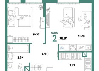 Продажа двухкомнатной квартиры, 38.8 м2, Тюмень, Калининский округ, Интернациональная улица, 199к10