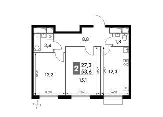 Продается 2-ком. квартира, 53.6 м2, посёлок Развилка, Римский проезд, 7, ЖК Римский