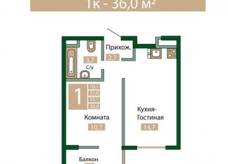 Однокомнатная квартира на продажу, 36 м2, посёлок городского типа Молодёжное