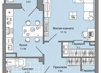 Продается 1-комнатная квартира, 50 м2, Ульяновск, ЖК Центрополис, жилой комплекс Центрополис, 1