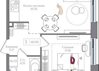 1-комнатная квартира на продажу, 40.9 м2, Москва, ВАО