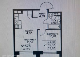 1-комнатная квартира на продажу, 35.8 м2, поселение Мосрентген, жилой комплекс Квартал Румянцево, к1
