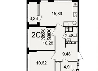 2-комнатная квартира на продажу, 55.3 м2, Тульская область