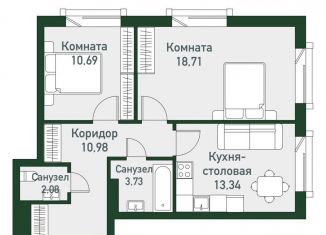 Продается 3-комнатная квартира, 59.5 м2, посёлок Западный