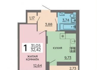 1-комнатная квартира на продажу, 32.4 м2, Воронеж, улица Независимости, 78