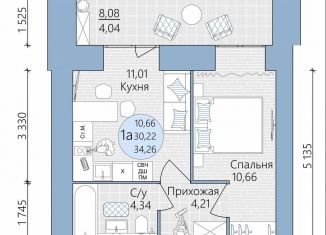 Продам 1-комнатную квартиру, 34.3 м2, Туймазы, улица 70 лет Октября, 13В