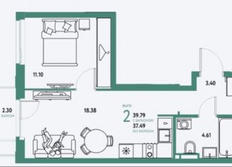 Продажа 1-комнатной квартиры, 39 м2, посёлок Совхозный, Комбинатская улица, 6А